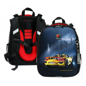 Рюкзак каркасный школьный 38?30?16 см, эргономичная спинка, Stavia «Жёлтая машина», чёрный