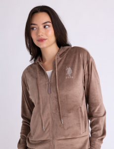 VELOUR RHINESTONE ZIP UP HOODIE