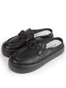 07-DJ45-2 BLACK Лоферы женские без задника (натуральная кожа)