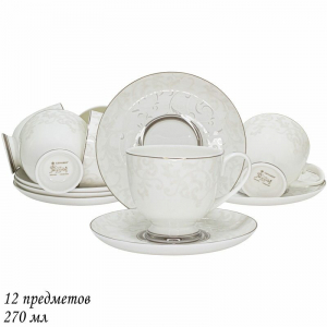 145-139 Чайный набор 12пр. СЕРЫЙ ШЕЛК  в под.уп.(х10) Костяной фарфор