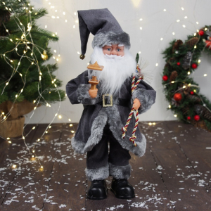 Дед Мороз под ёлку «Зимнее волшебство. Новогодняя игрушка с ремешком и с фонариком» двигается, с подсветкой, 40 см, серый