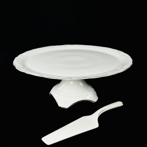 305-077 Тортовница 33см на ножке с лопаткой АВРОРА ЗОЛОТО в под.уп.(х4)Фарфор