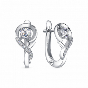 Серьги с фианитом родированные серебро 925*