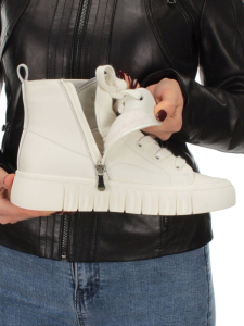 04-YSN2285-2 WHITE Ботинки женские зимние (натуральная и искусственная кожа, шерсть)