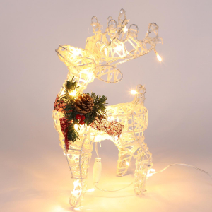 Новогодняя декорация олень с подсветкой 30 см белый