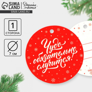 Шильдик новогодний декоративный на подарок «Чудо обязательно случится!», 7?7 см