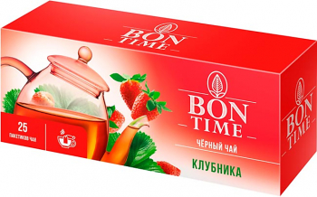 «Bontime», чай черный «Клубника», 25 пакетиков, 37,5г