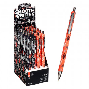 Ручка шариковая автоматическая 0.7 мм, Vinson, синяя масляная, софттач, штрихкод на шт., МИКС