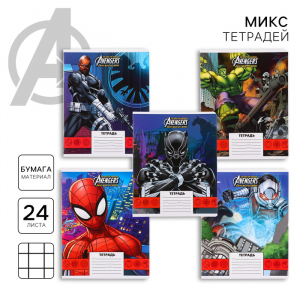 Тетрадь в клетку 24 листа, 5 видов МИКС, обложка мелованная бумага, «Человек-паук»