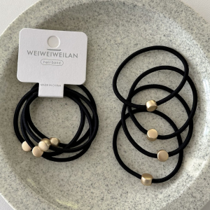 Набор резинок для волос с КРУГЛОЙ бусиной, Цвет: Черный