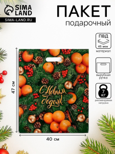 Пакет подарочный новогодний «Спелая зима», полиэтиленовый с вырубной ручкой, 40?47 см