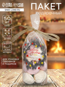 Пакет новогодний фасовочный БОПП, с донной складкой, «Венок» 9?19 см