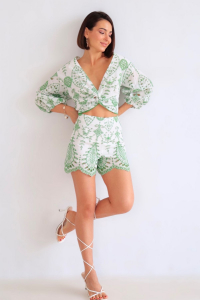 13727 Костюм хлопковый с зелёным узором (остаток: 40)