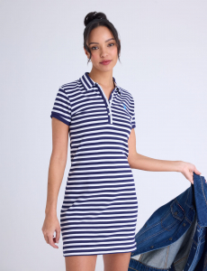 NARROW STRIPE SLIM FIT INTERLOCK POLO DRESS