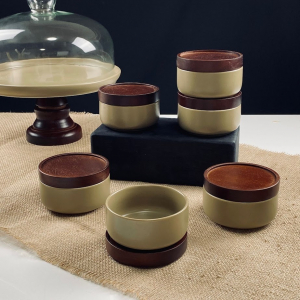 235-133 Набор из 6 салатников 10см с крышками/подставками TROPICAL в под.уп.(х12)Фарфор