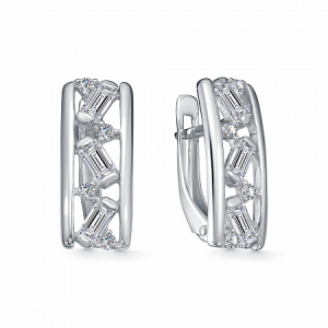 Серьги с фианитом родированные серебро 925*