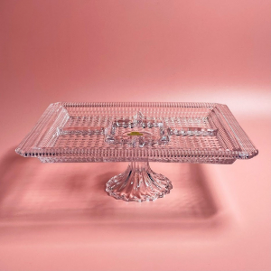 588-689 Квадратная менажница 35,6см на ножке  в под.уп.(х4)Стекло