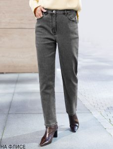 Джинсы mom-fit из эластичного денима на флисе