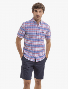 STRIPE SLUB POPLIN SHORT SLEEVE WOVEN SHIRT