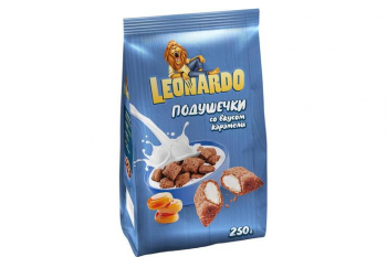 «Leonardo», готовый завтрак «Подушечки со вкусом карамели», 250 г