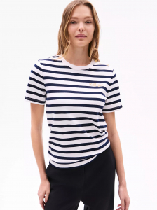 Gold Button Stripe Crewneck T-Shirt
