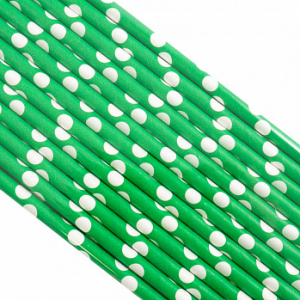 Трубочки / Палочки бумажные Зеленая в Белый горох 200*6 мм, 25 шт