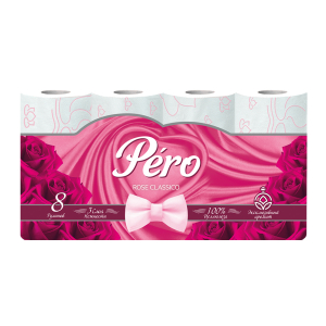 Туалетная бумага PERO (Rose) 3сл 8рул, белый цвет