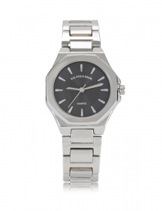 LADIES CLASSIC BLACK AND SILVER LINK WATCH