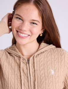 SOFT CABLE ZIP UP SWEATER WITH HOOD