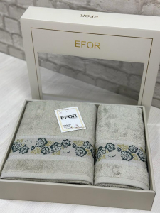 Набро полотенец EFOR из 2-х предметов (50*90.70*140) модель цветы на ветке (серо-зеленый) GRI