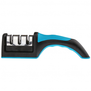 Ножеточка настольная, 21,5х5,2х6,5см, 3-ступенчатая заточка: металлические стержни; керамические стержни - 2 вида, для всех видов металлических ножей и ножниц, пластмассовый корпус, цвета в ассортименте: бирюзовый, красный, серый, антискользящая ручк