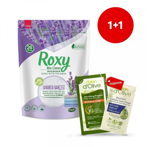 Roxy Bio Clean Стиральный порошок Лаванда (антистатик) 800гр + Шампунь питающий 10 мл + Крем ультра 5 мл (12шт/короб)