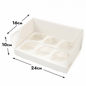 Коробка для 6 капкейков, белая с прозрачной крышкой