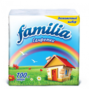 Бумажные салфетки Familia 24х23 см, 1 слой, 100 шт.