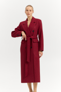 Пальто женское демисезонное 26326 (бордовый/ёлочка)