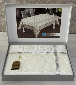 Скатерть EFOR DAMASK 160*220 гипюр кремовый KREM