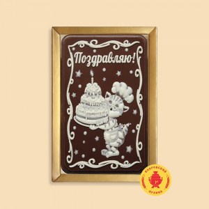 Котик в колпаке с тортом 