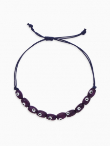 Браслет-оберег «Глазки», деревянные рисинки, синий