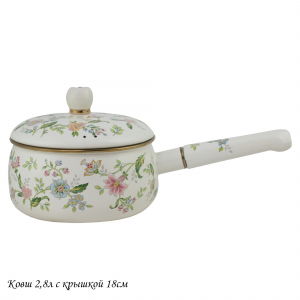 776-069 Ковш эмалированный 2,8л MAGNOLIA с крышкой 18см в под.уп.(х6)Эмаль