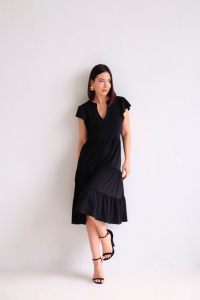 16197 Платье черное с многоярусной юбкой