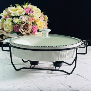 142-106 Сервировочный овальный мармит 37х26х12см на подставке в под.уп.(х4)Фарфор