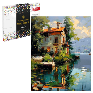 Алмазная мозаика ДОМ НА ОЗЕРЕ, 40*50 см, 21 цветов страз, картонная коробка