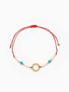 Браслет-оберег «Красная нить» женский, защита, кольцо мини, голубо-белый в золоте, d=6