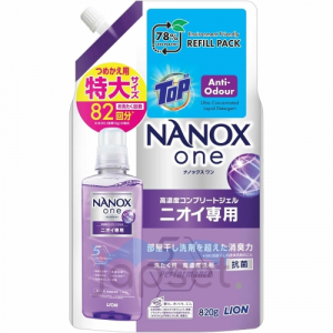 Lion Nanox One For Smells Концентрированное жидкое средство для стирки белья, с повышенным дезодорирующим и антибактериальным эффектом, мягкая упаковка, 820 гр