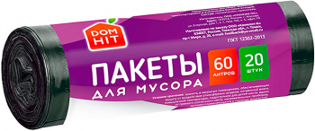 «DOMHIT», пакеты для мусора 60л, 20 шт, 115г