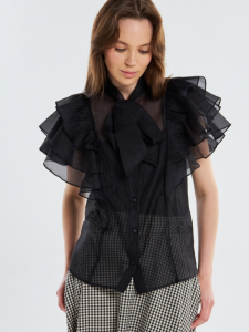 Блузка из органзы с рюшами и бантом OD-929-3 черный