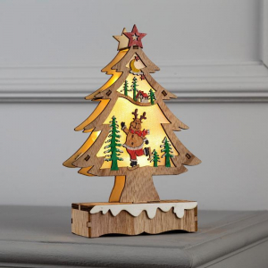 Светодиодная фигура «Ёлка с оленем» 12?20?5 см, дерево, батарейки АААх2 (не в комплекте), свечение тёплое белое