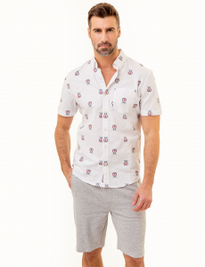 ALL OVER CREST PRINT OXFORD SHORT SLEEVE SHIRT