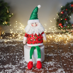 Игрушка мягкая «Дед Мороз в сияющем костюме с длинными ножками» 42?19 см, красно-зелёный