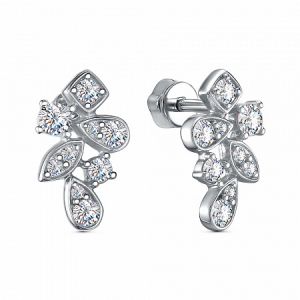 Серьги с фианитом родированные серебро 925*